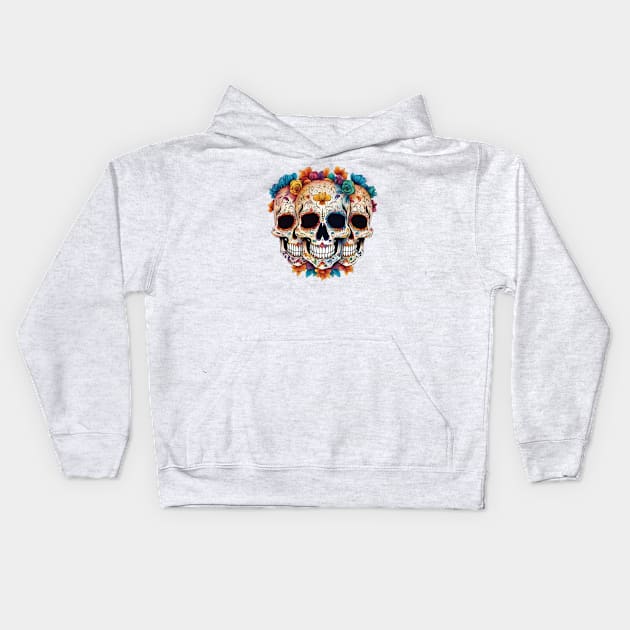 Floral Sugar Skulls With Roses Kids Hoodie by SOS@ddicted